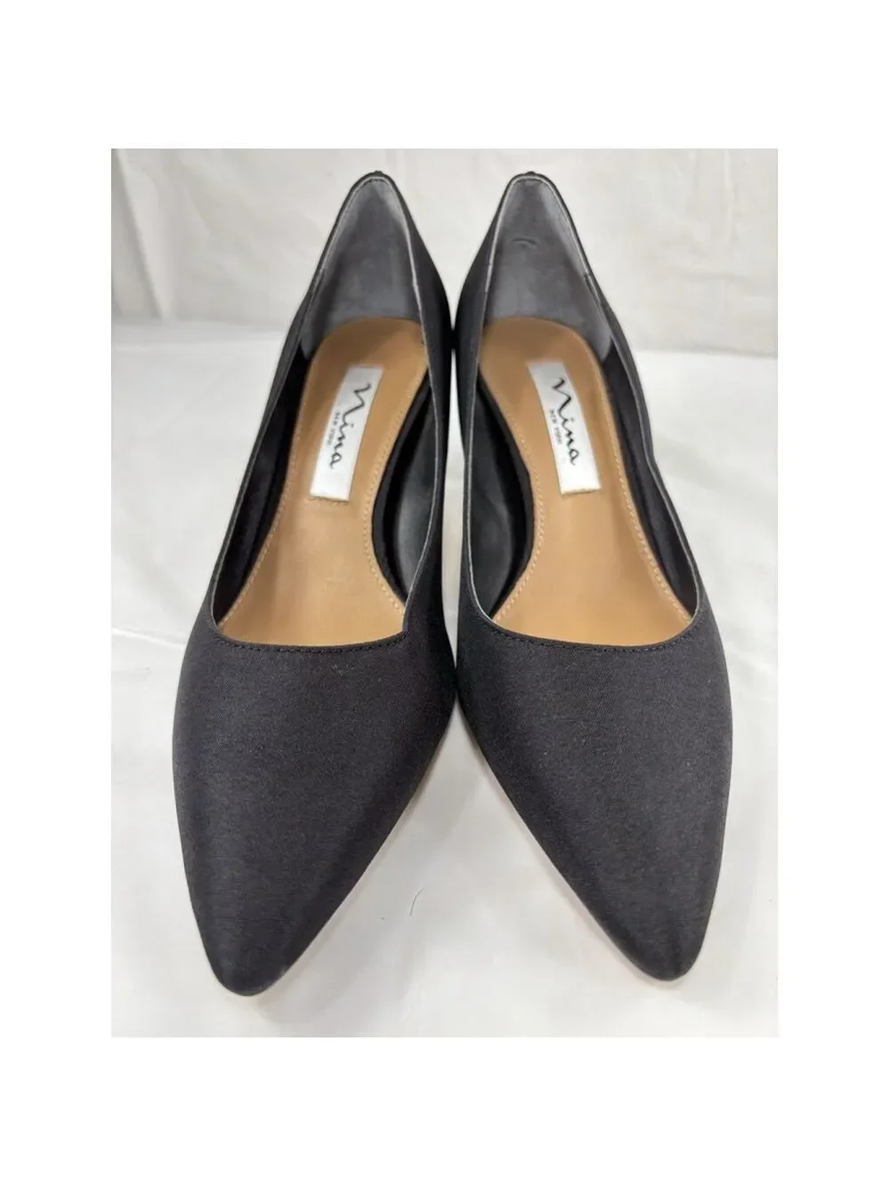 NINA 60-FP Black PEAU Fabric Women’s Pump Dress Shoe Pointy Toe size 6 W